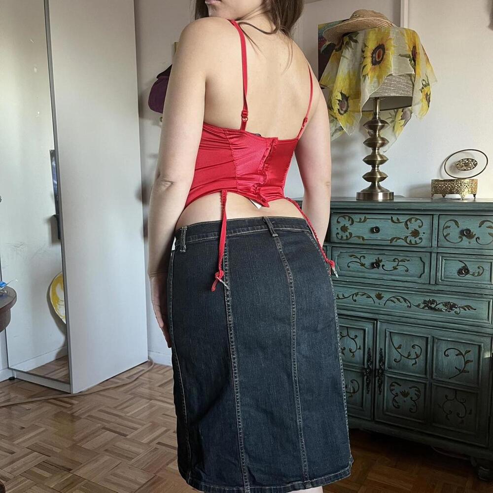 Vintage 90s Low Rise Denim Midi skirt in dark blue